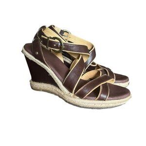 UGG Isabella Wedge Sandals Size 6 Brown Leather Strappy